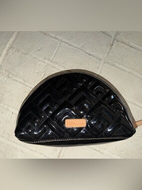 Consuela Sparkling Royal Blue Cosmetic Pouch with Tan Leather Patch